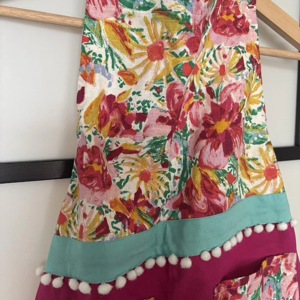Opalhouse Cooking‎ Apron Floral Pink Pom Pom Cotton Pockets Boho Preppy Summer